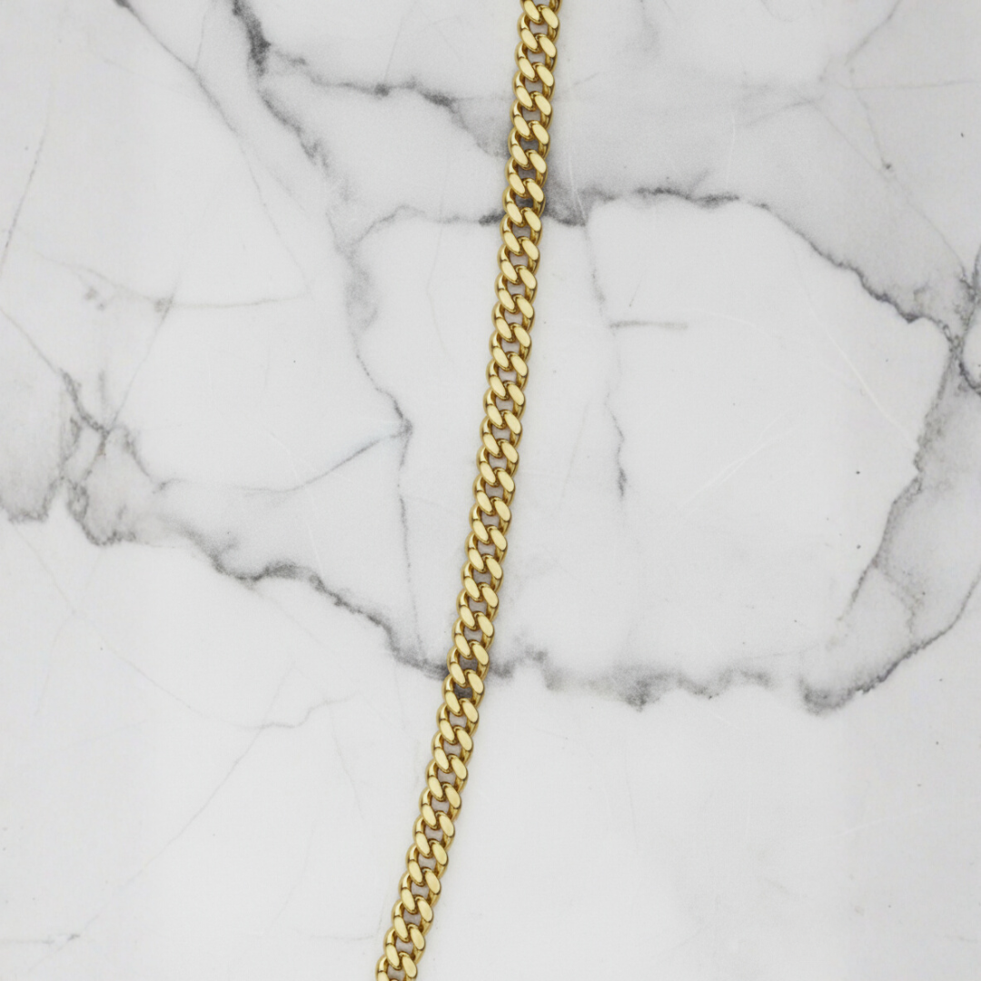 Cadena cubana de 3 mm en oro de 18 quilates