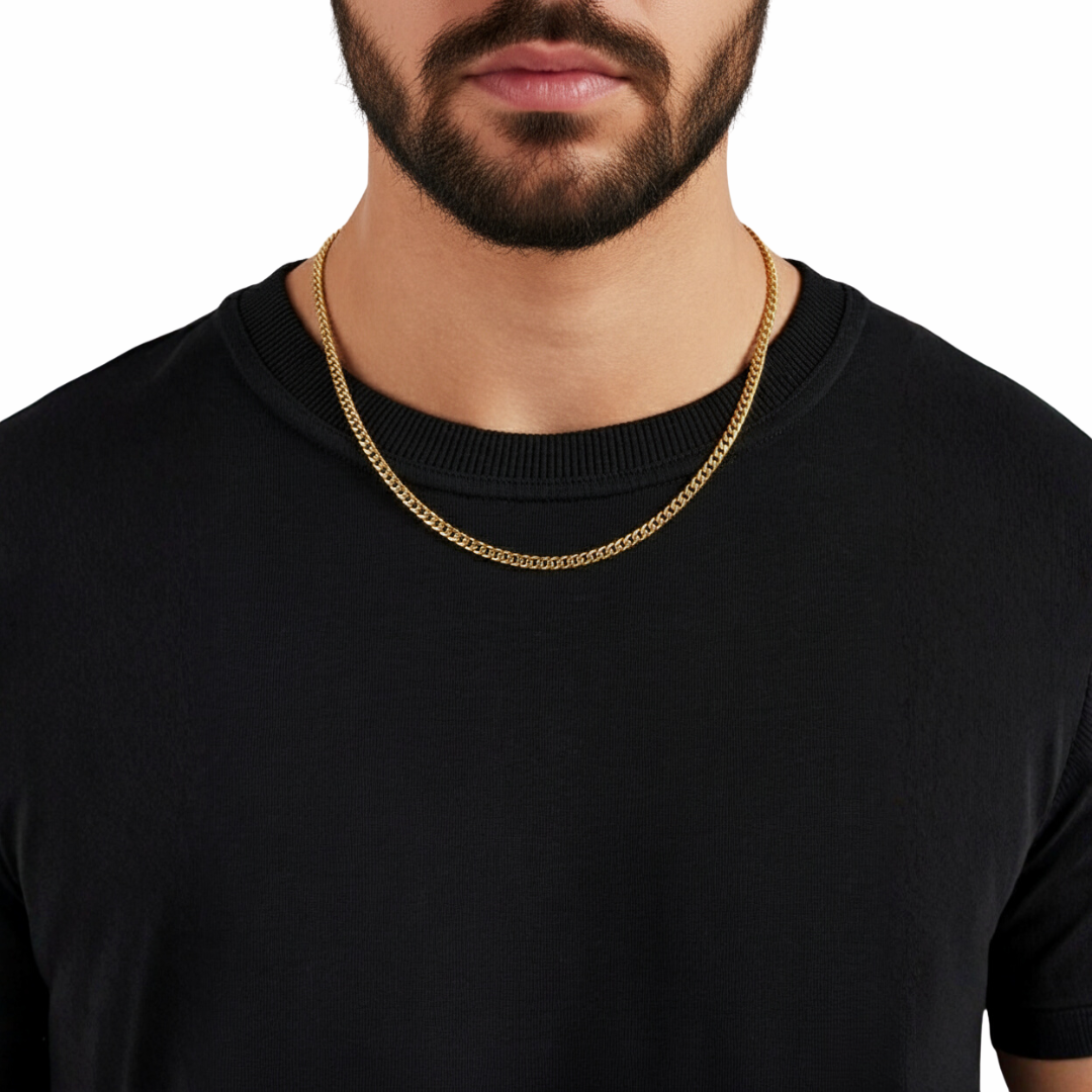Cadena cubana de 3 mm en oro de 18 quilates