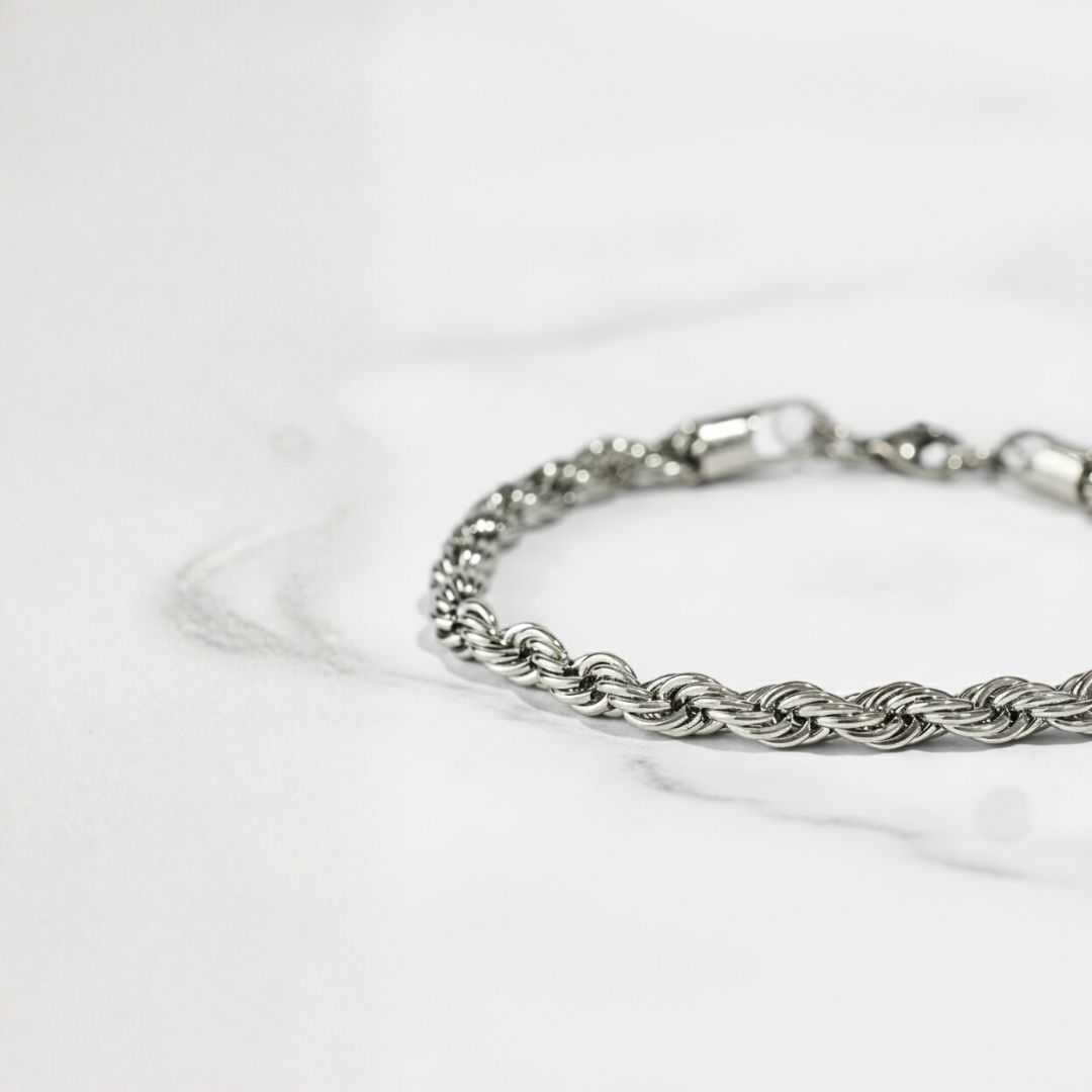 Pulsera de cuerda de plata de 3 mm