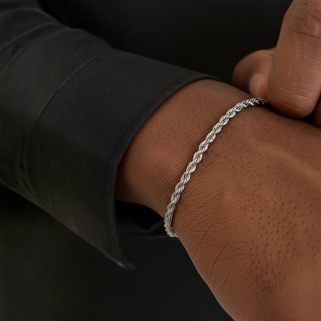 Pulsera de cuerda de plata de 3 mm