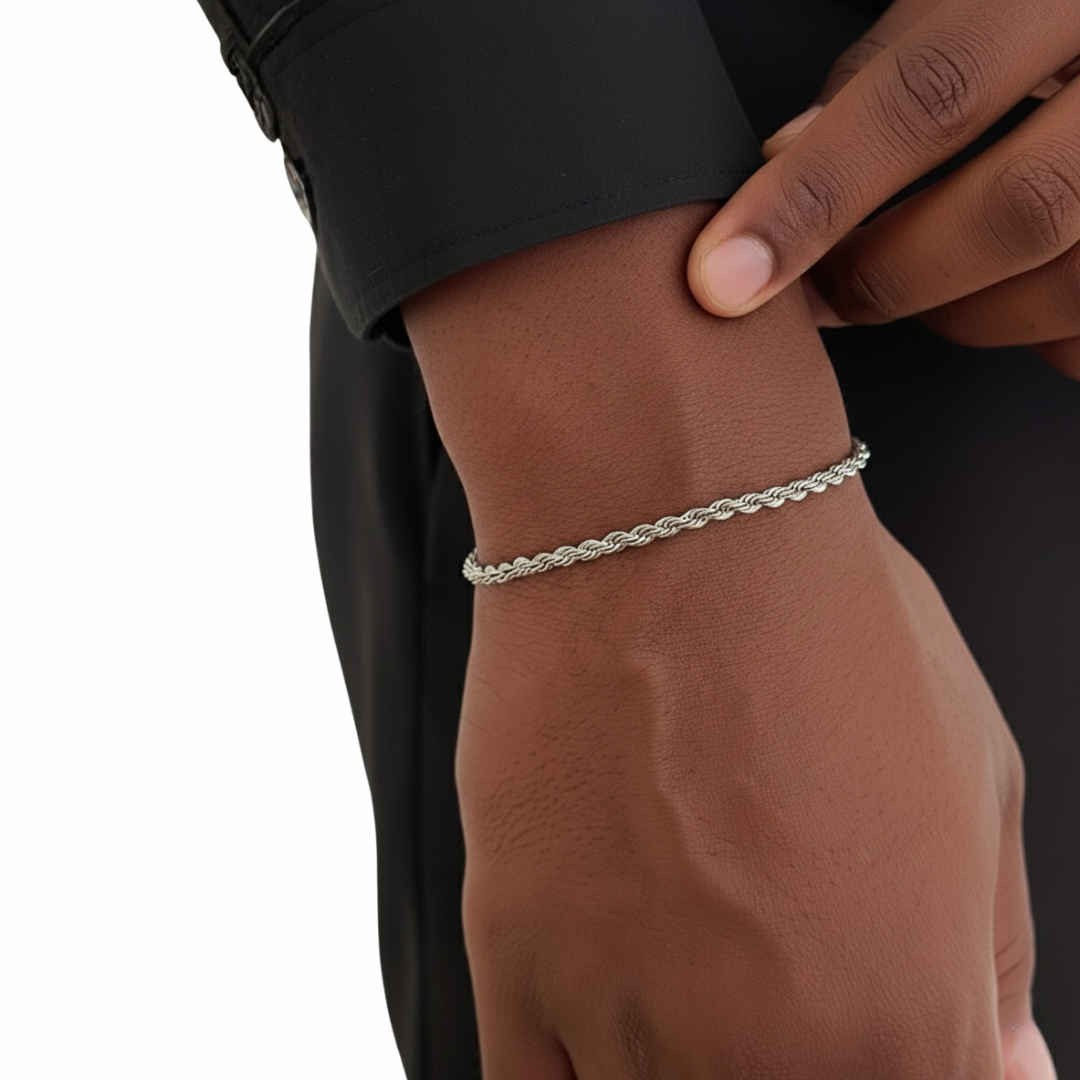 Pulsera de cuerda de plata de 3 mm