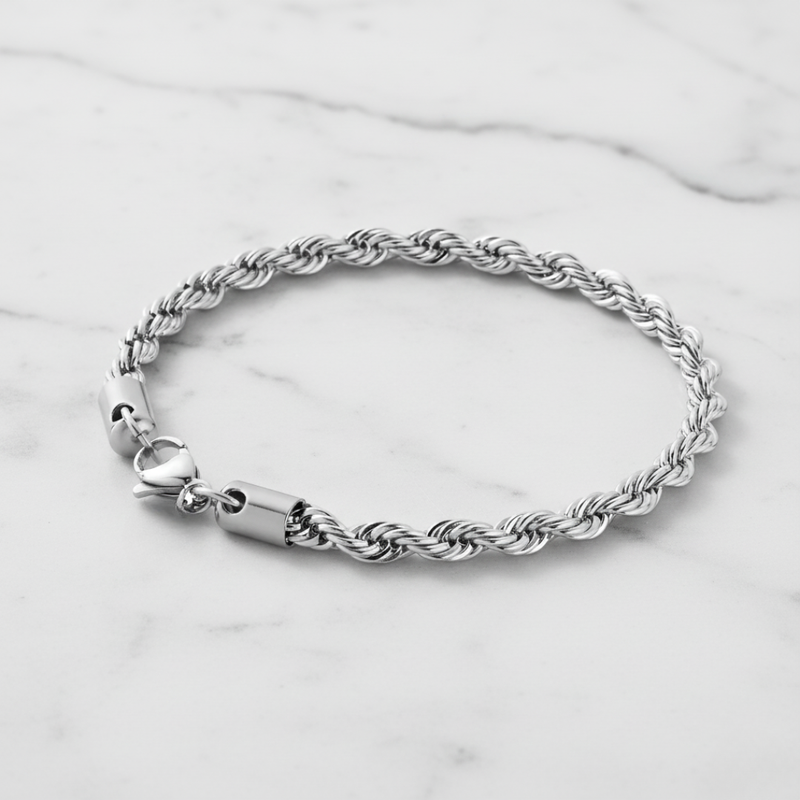 Pulsera de cuerda de plata de 3 mm